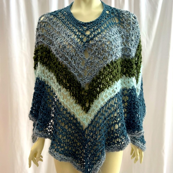 HANDMADE by designer Amity Joy, knit cape in muted tones. One Size fits all. - Picture 1 of 10